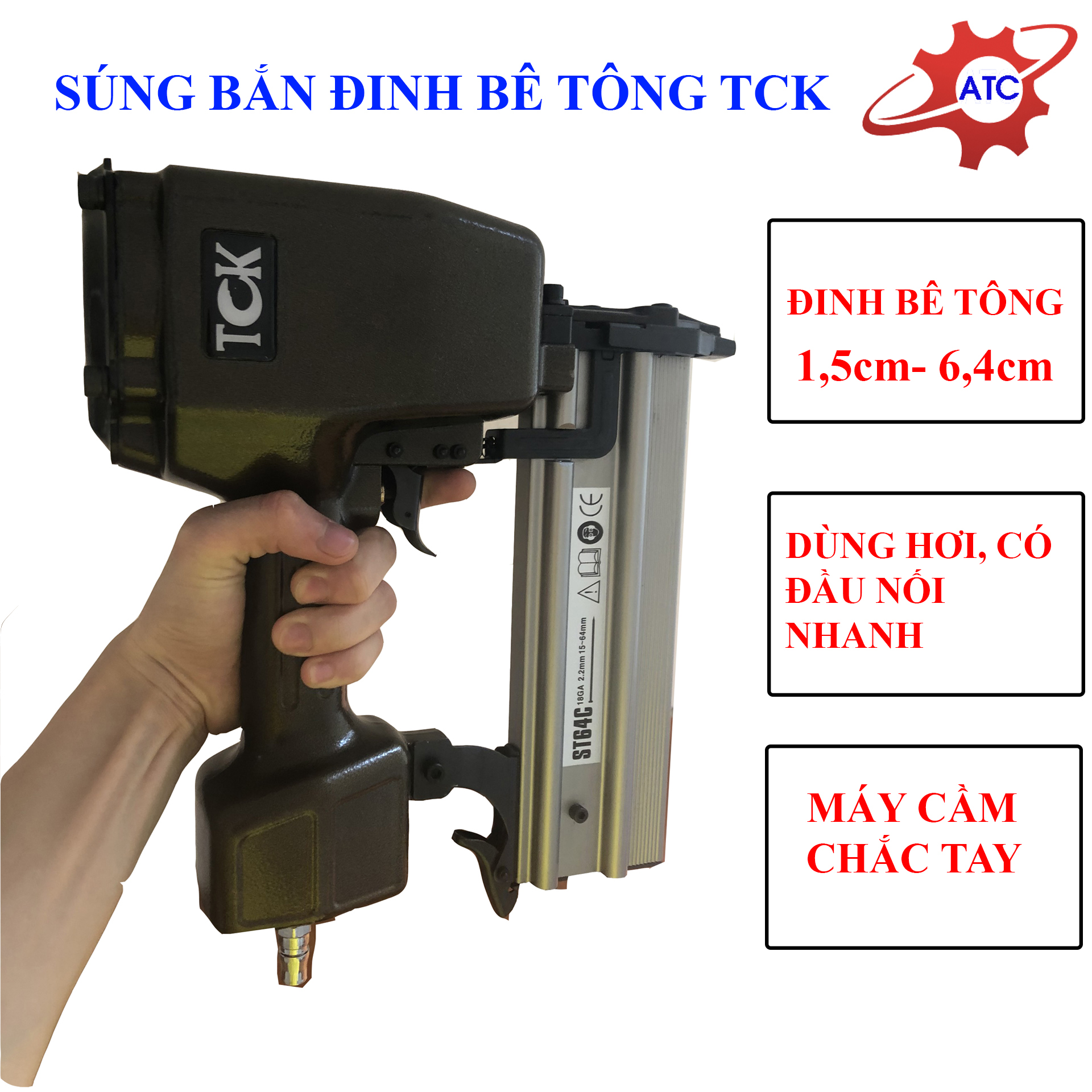 Máy Bắn đinh Bê Tông 6,4cm Dùng hơi- Máy bắn đinh cực khỏe thương hiệu TCK Đức