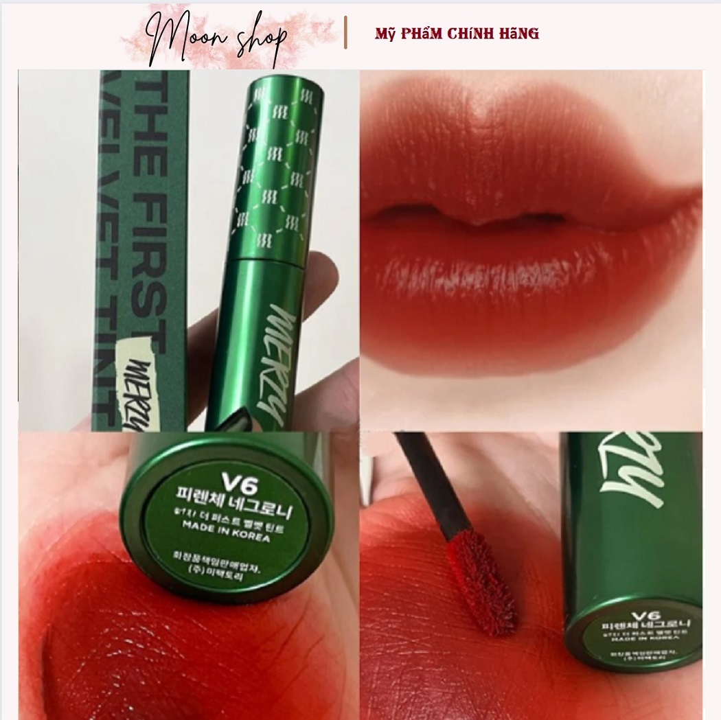 Son merzy v6 xanh lá phiên bản giới hạn, son merzy the first velvet tint v6 xanh lá green edition - đỏ gạch
