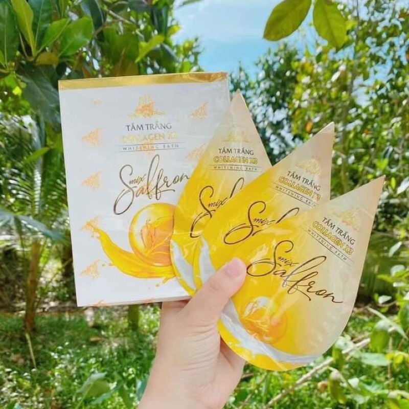 Tắm Trắng Collagen X3 Luxury Mix Saffron Đông Anh Chính Hãng 100% Hộp 3 Gói Siêu Trắng Mịn , Bặt Tone Da