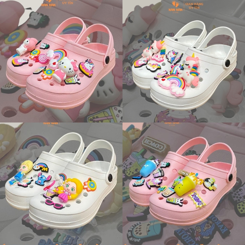 Giày sục cho bé gái kankanstore dép cross cho bé sục trẻ em crocs công chúa elsa kitty pony tặng kèm sticker ka023