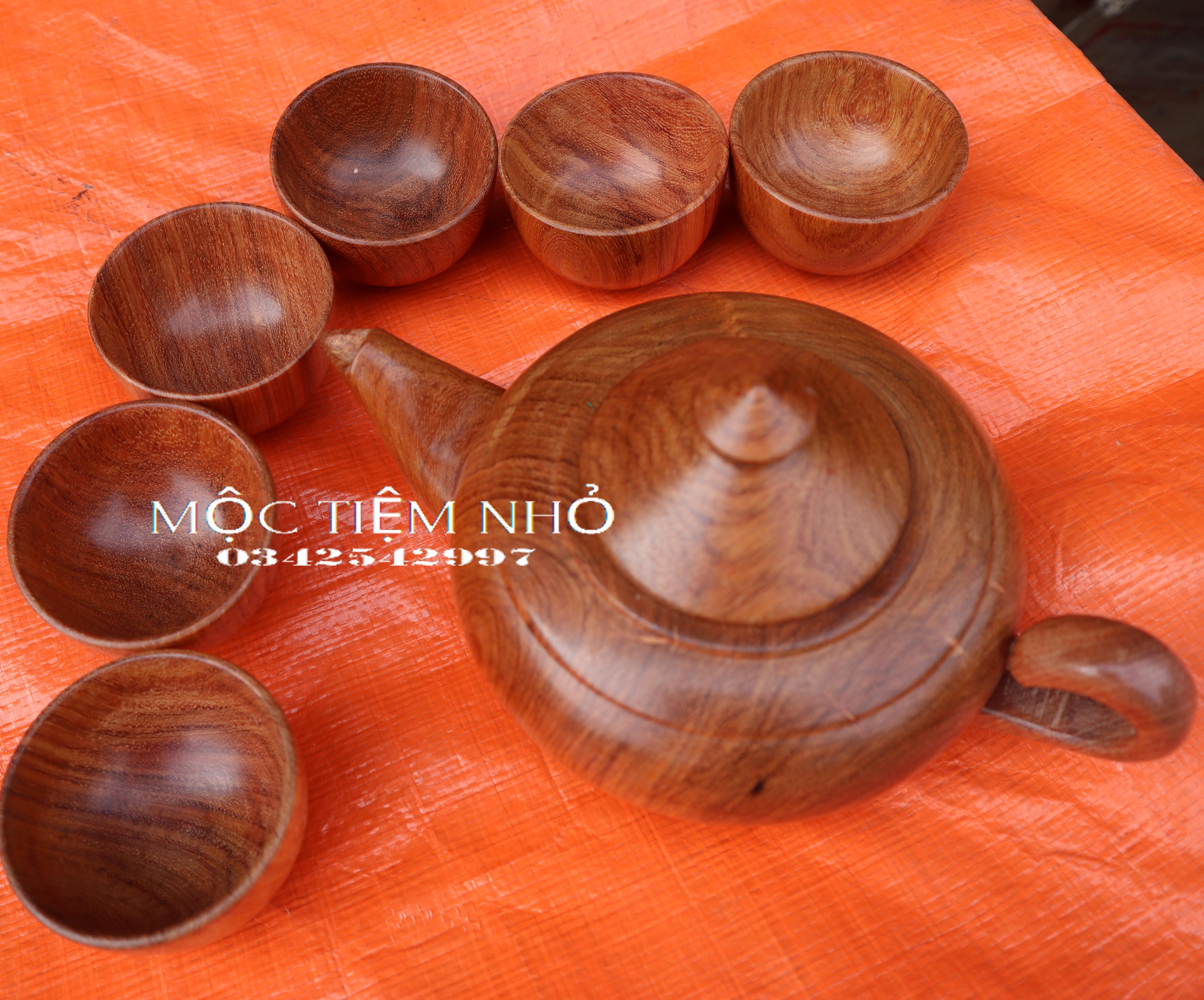 Ấm chén gỗ hương Bộ ấm trà gỗ nguyên khối