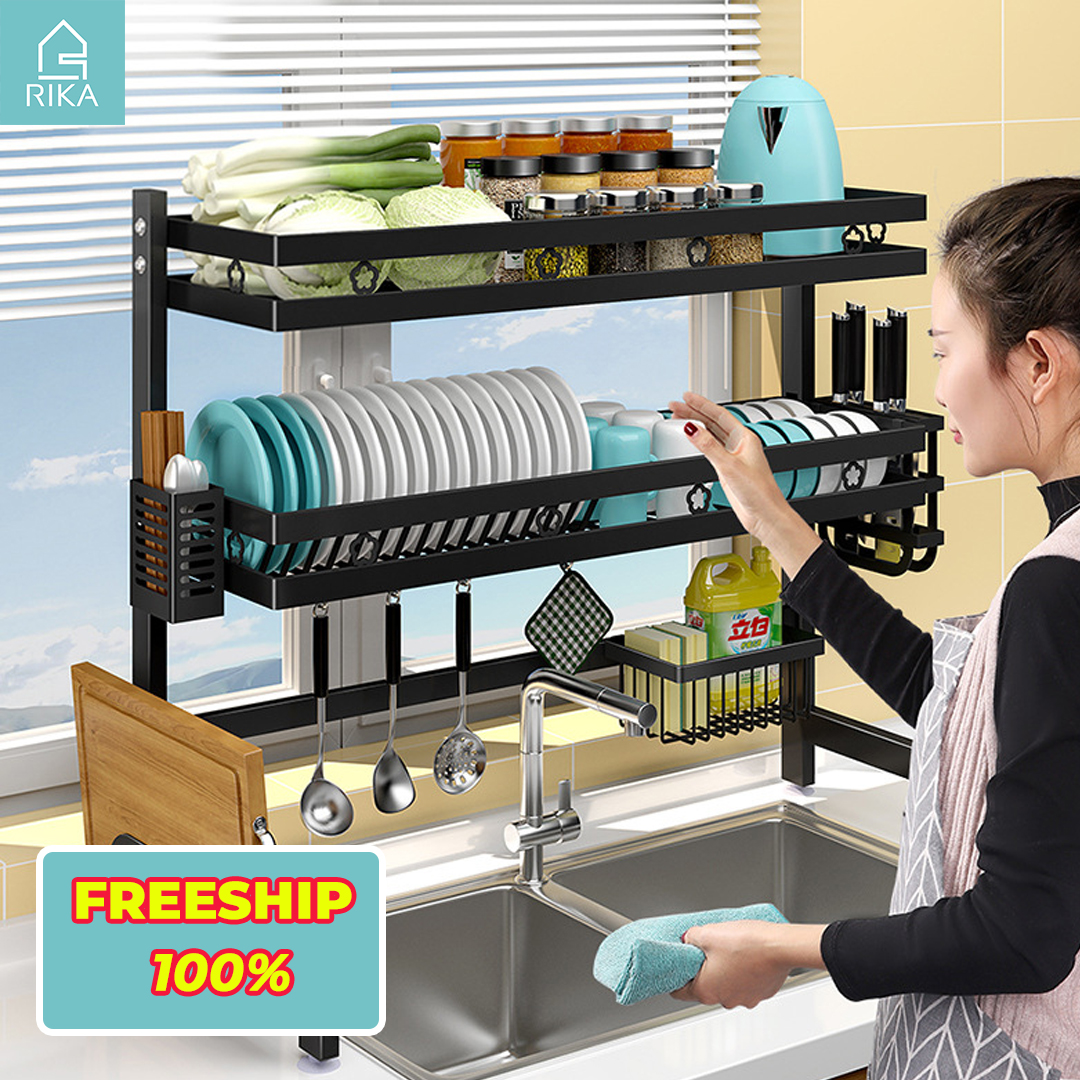 Kệ giá đựng bát đĩa đa năng rika - kệ bồn rửa chén bát 1,2 tầng thép carbon kệ bồn rửa đa năng sơn 6 lớp tĩnh điện - kệ đựng bát đĩa nhập khẩu chính hãng