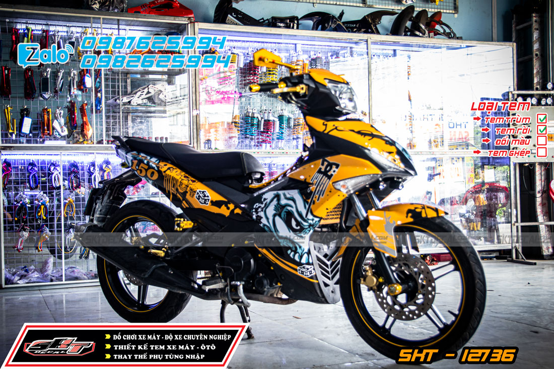 Tem trùm exciter 150 đầu lâu vàng đen
