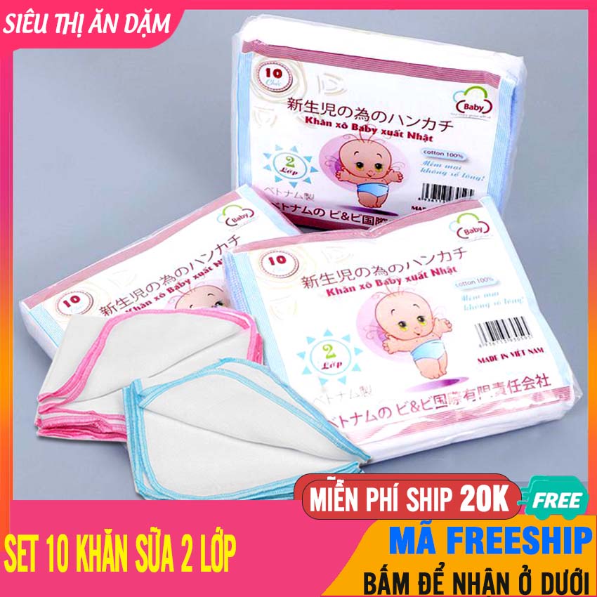 [GIÁ TỐT] SET 10 Khăn Sữa 2 Lớp Siêu Thấm Mềm Mại, Siêu Thấm, Không Xù Lông, An Toàn Với Da Trẻ Sơ Sinh - Khăn Xô, Khăn Sữa Cho Bé, Khăn Sữa Em Bé, Khan Sua Siêu Thị Ăn Dặm - Set 10 Khăn Sữa 2 Lớp - BTT00551