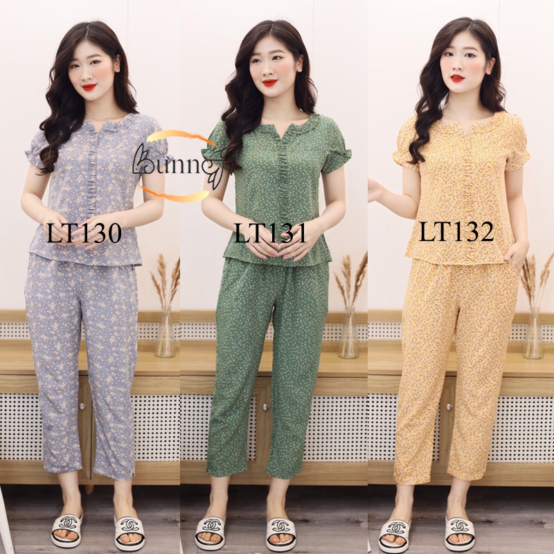 Đồ bộ mặc nhà quần áo bộ nữ mặc nhà họa tiết hoa nhí chất liệu lụa mặc hè mát mẻ