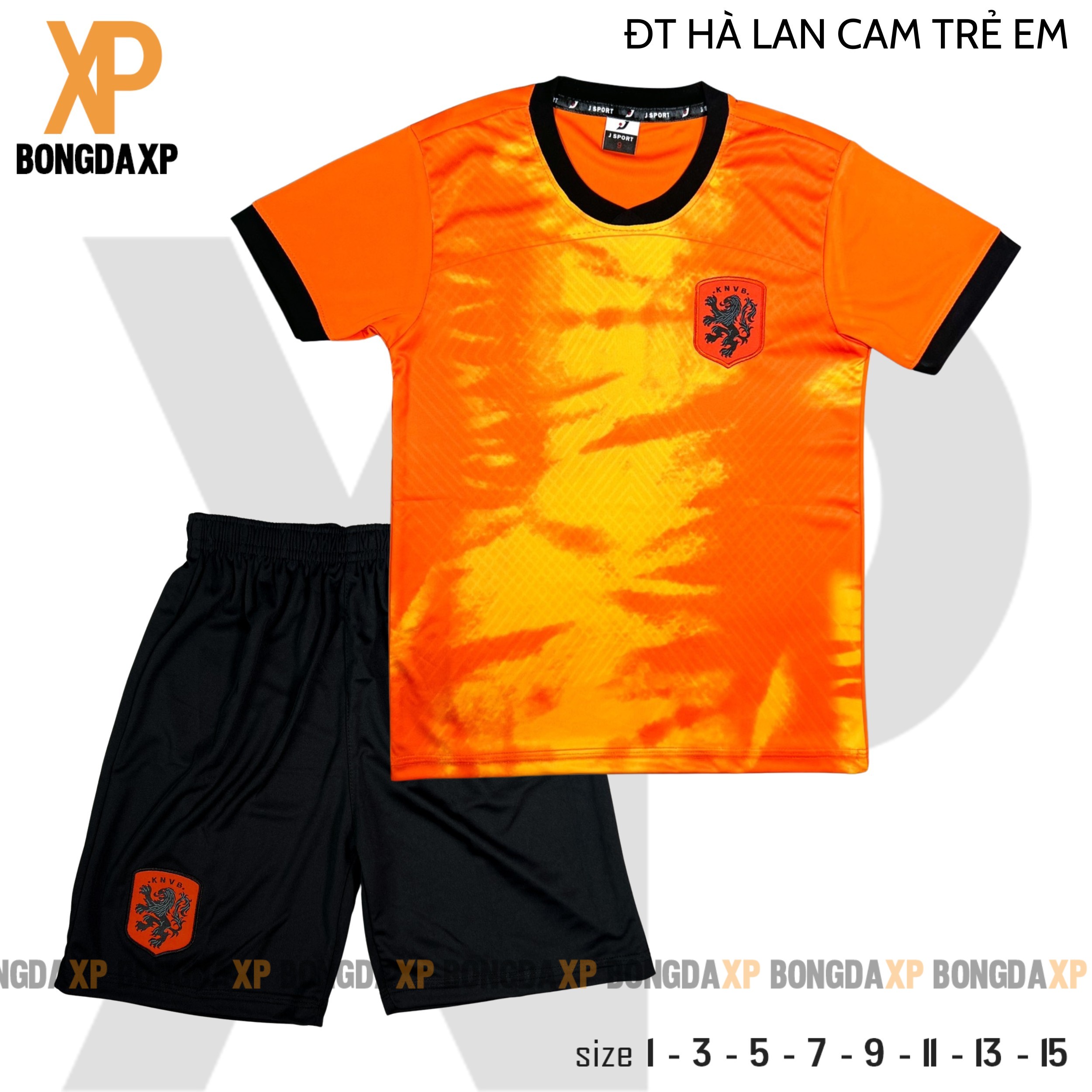 Quần áo bóng đá trẻ em Hà Lan Cam Vải thun lạnh cao cấp