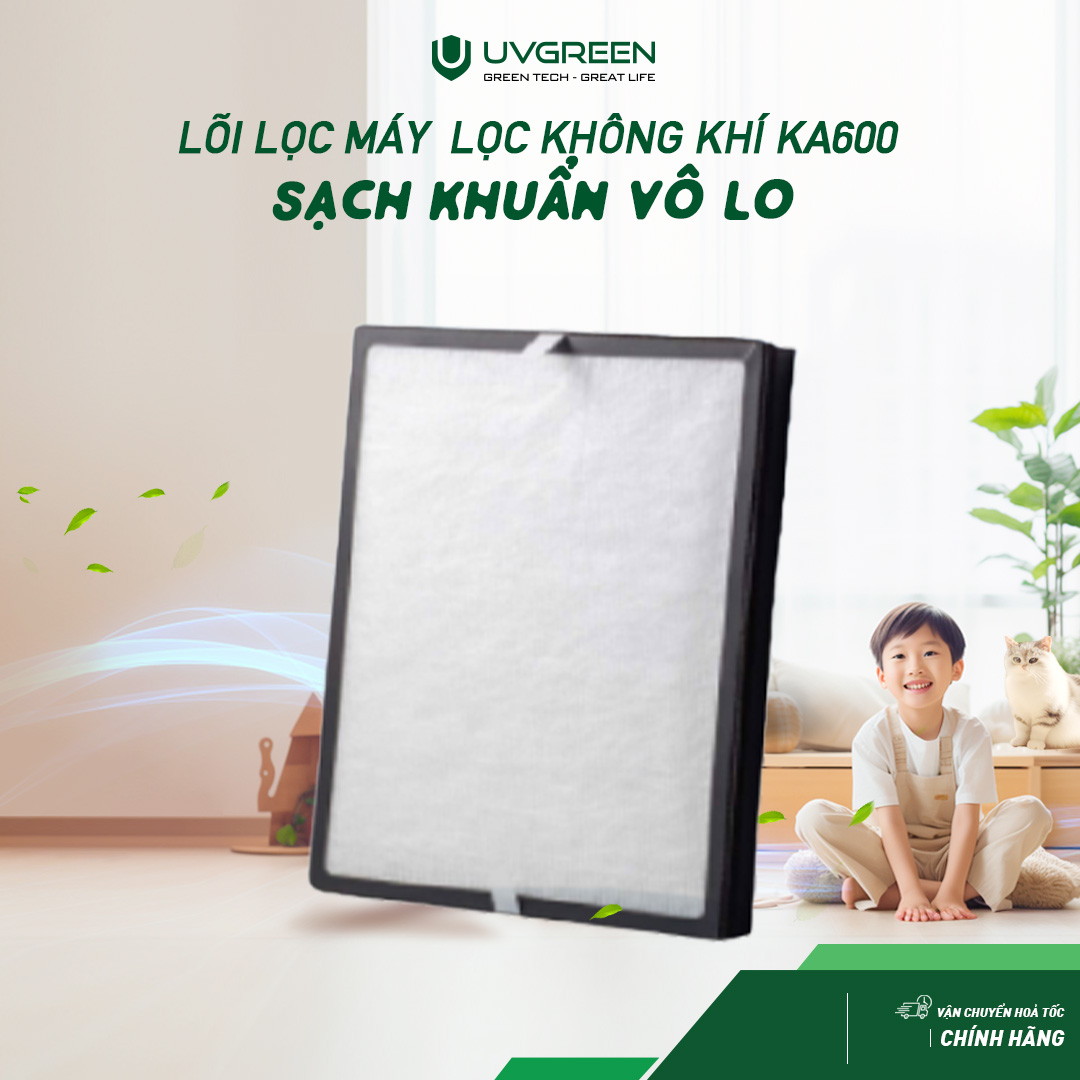 Màng lọc hepa h13 diệt khuẩn cho máy lọc không khí uvgreen ka600 ft - bộ lọc 3 lớp, cấp lọc than hoạt tính lọc sạch 99,97% bụi mịn
