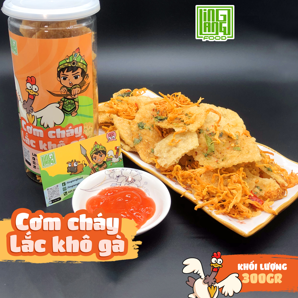 Cơm cháy lắc khô gà lá chanh 300g thơm ngon Ling Lang Food, cơm cháy khô gà chuẩn vị