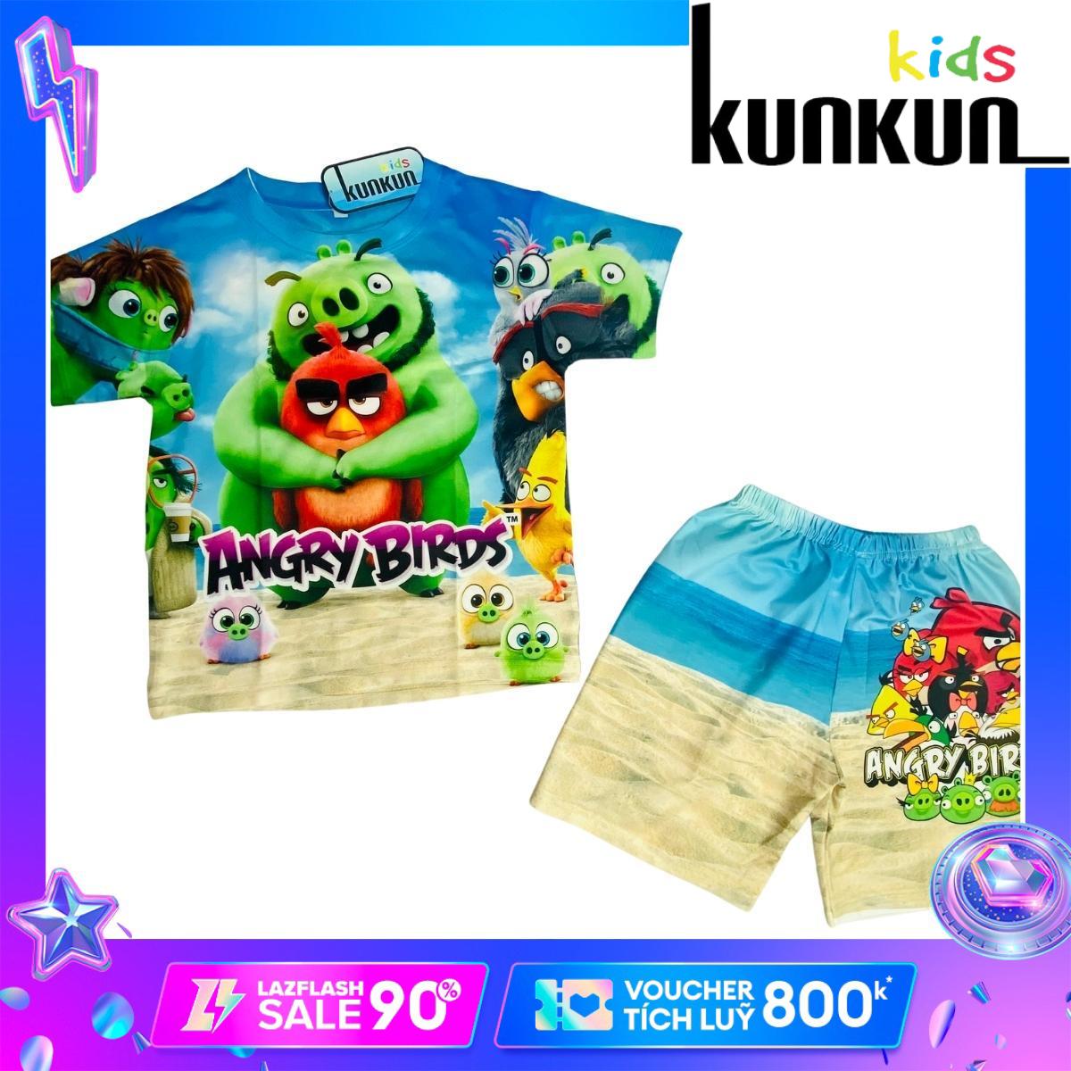 Quần áo bé trai Thun lạnh size đại cho bé từ 10kg-60kg In 3D Hình Angry Bird TP057