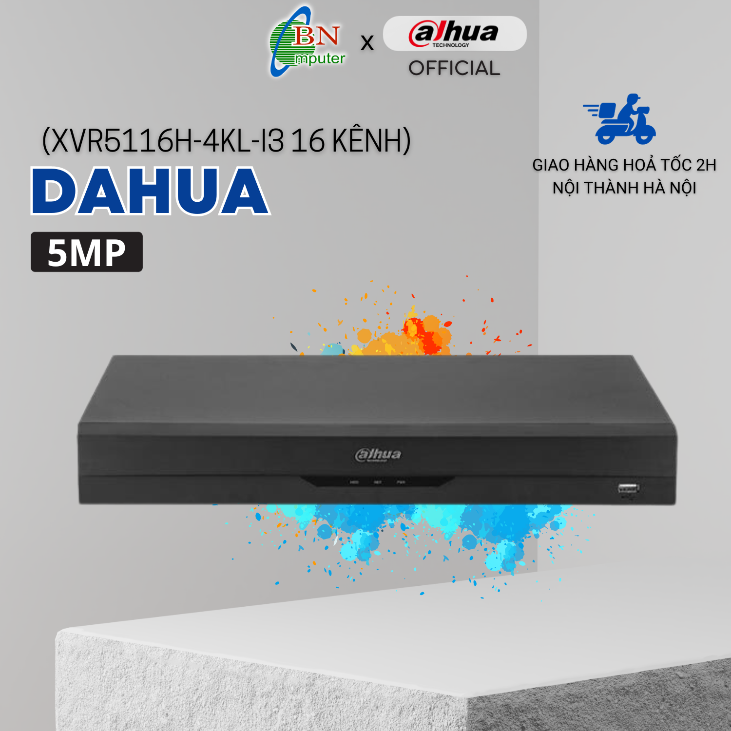 Đầu ghi hình Analog Dahua XVR5116H-4KL-I3 độ phân giải 5MP, 16 kênh, bảo hành 24 tháng