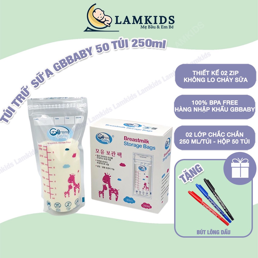 Túi Trữ Sữa GB-Baby 100ml 200ml 250ml 2 Khóa Zipper Công Nghệ Chất Lượng