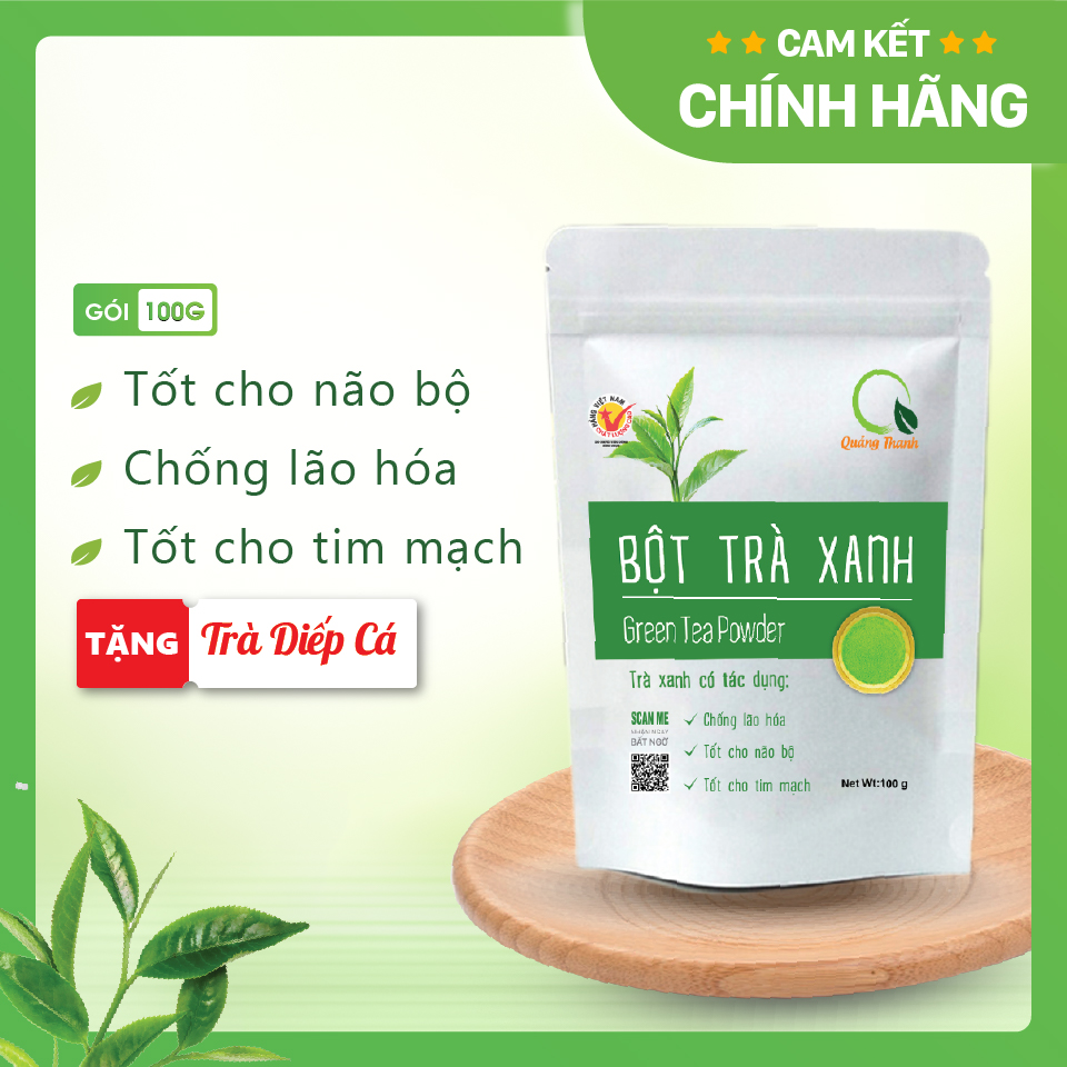 [CHÍNH HÃNG] Bột Trà Xanh Sấy Lạnh Nguyên Chất  - Đắp mặt làm dịu da, kháng khuẩn, kháng viêm, giảm cân - Gói 100gr [ DATE MỚI ]