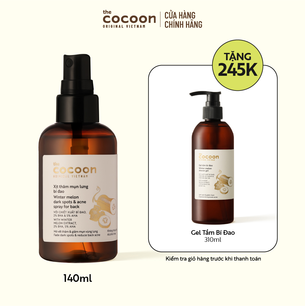 Xịt thâm mụn lưng bí đao Cocoon giúp mờ thâm & giảm mụn vùng lưng 140ml