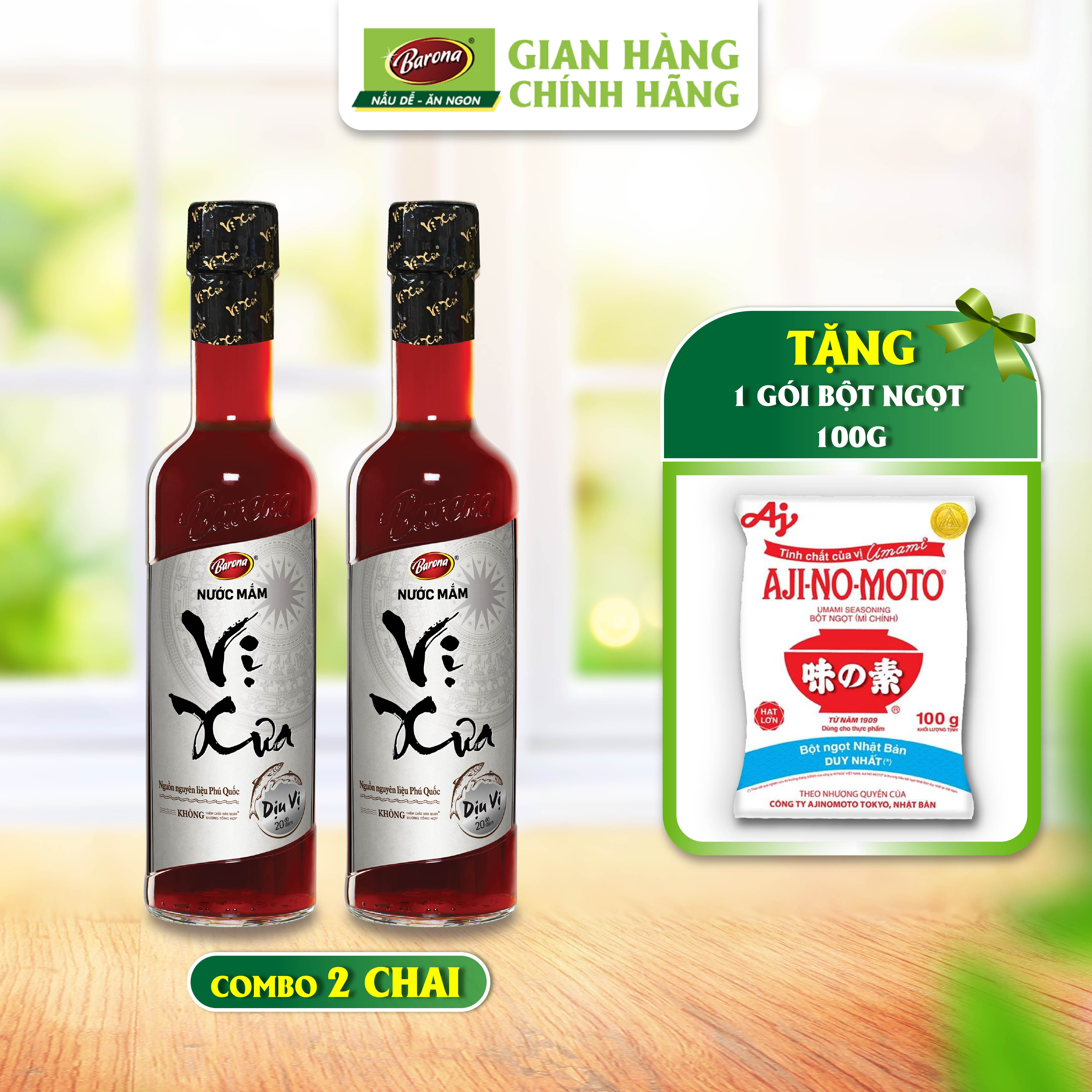 Combo 2 Chai Nước Mắm Cao Cấp Vị Xưa Barona 20N 500ml [Tặng 1 Gói Bột Ngọt 100gr]
