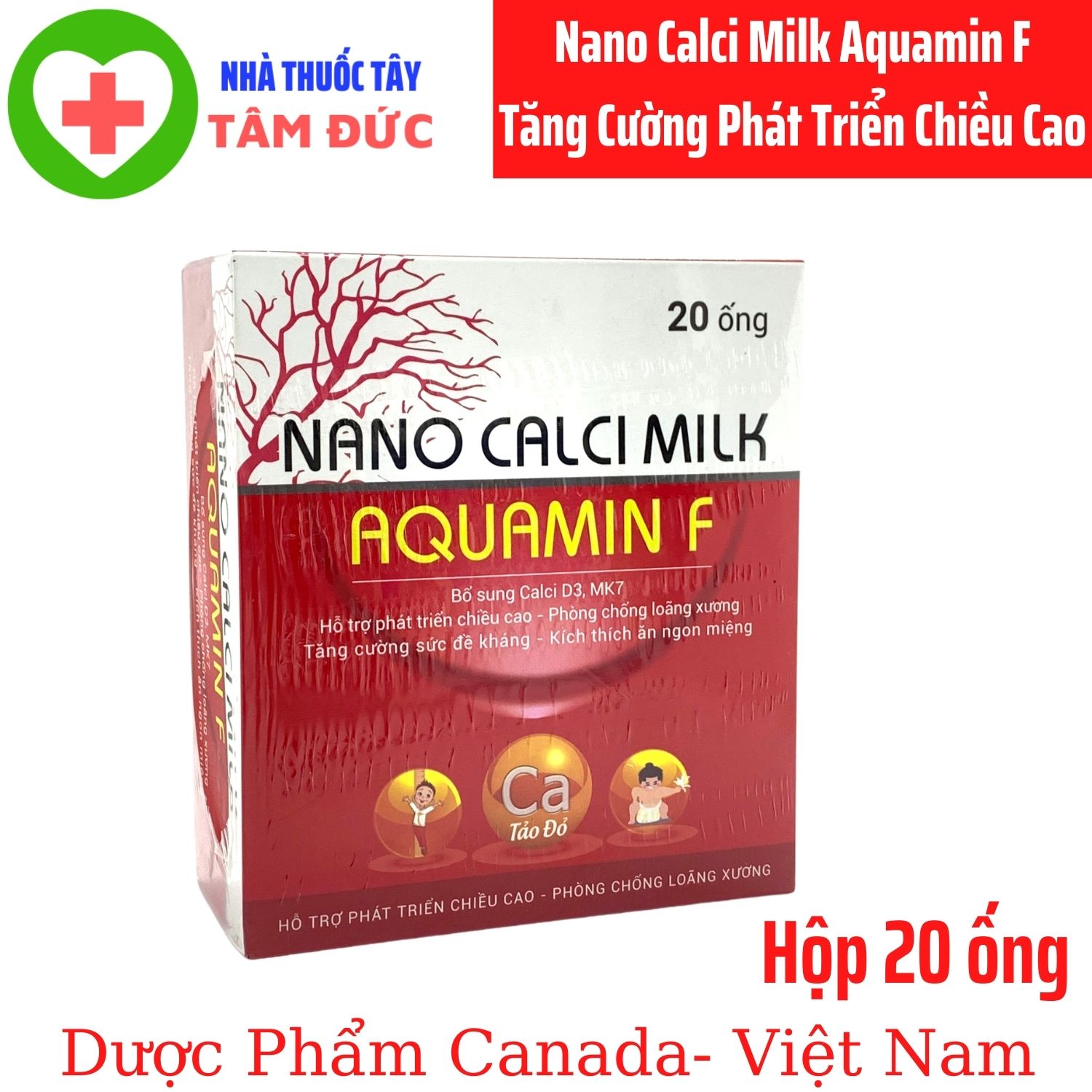 Nano Calci Milk Aquamin F - sữa non canxi từ tảo biển đỏ-vỉ 5 ống x 10ml hộp 4 vỉ