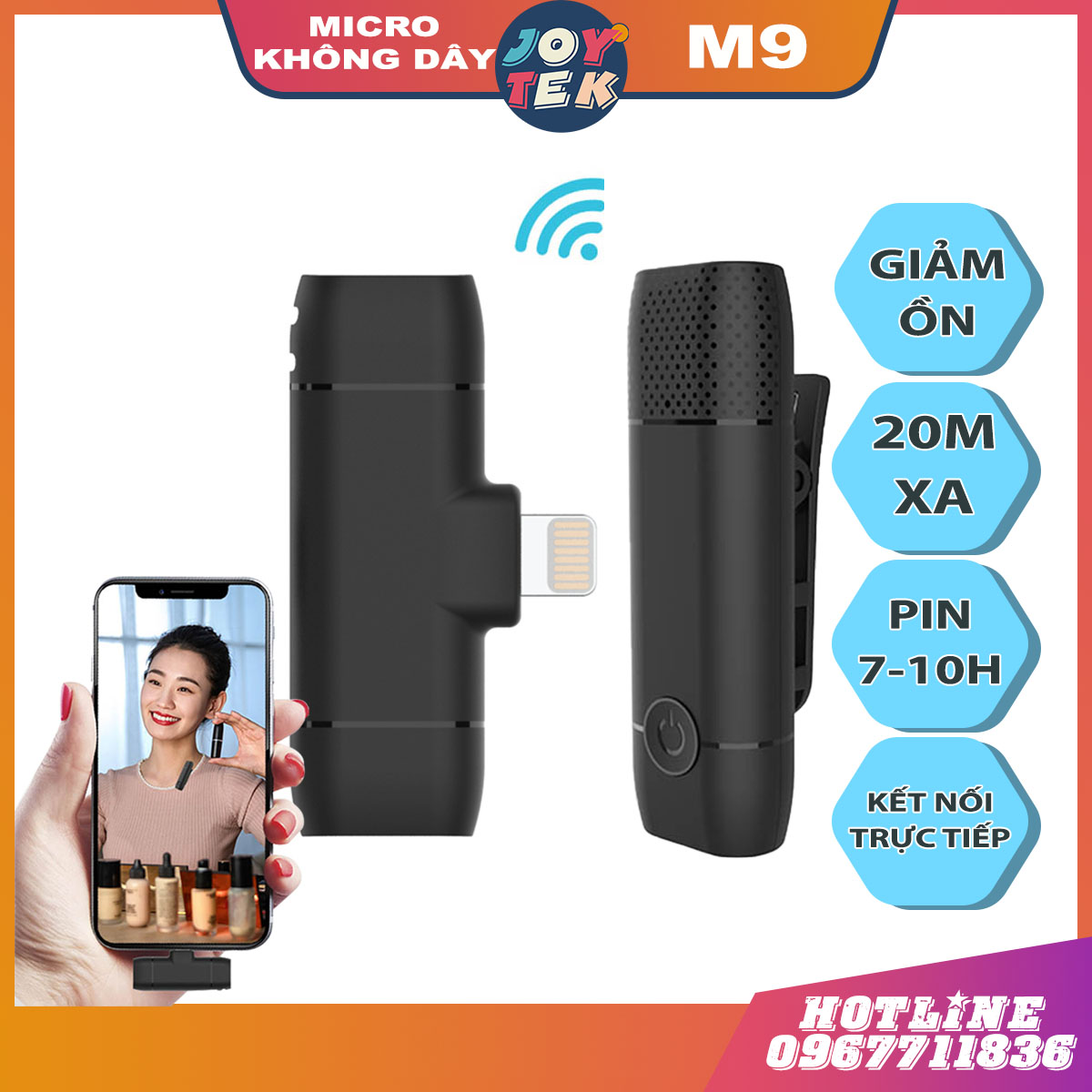 Micro thu âm không dây M9, mic ghi âm cài áo cho điện thoại, máy tính bảng M9