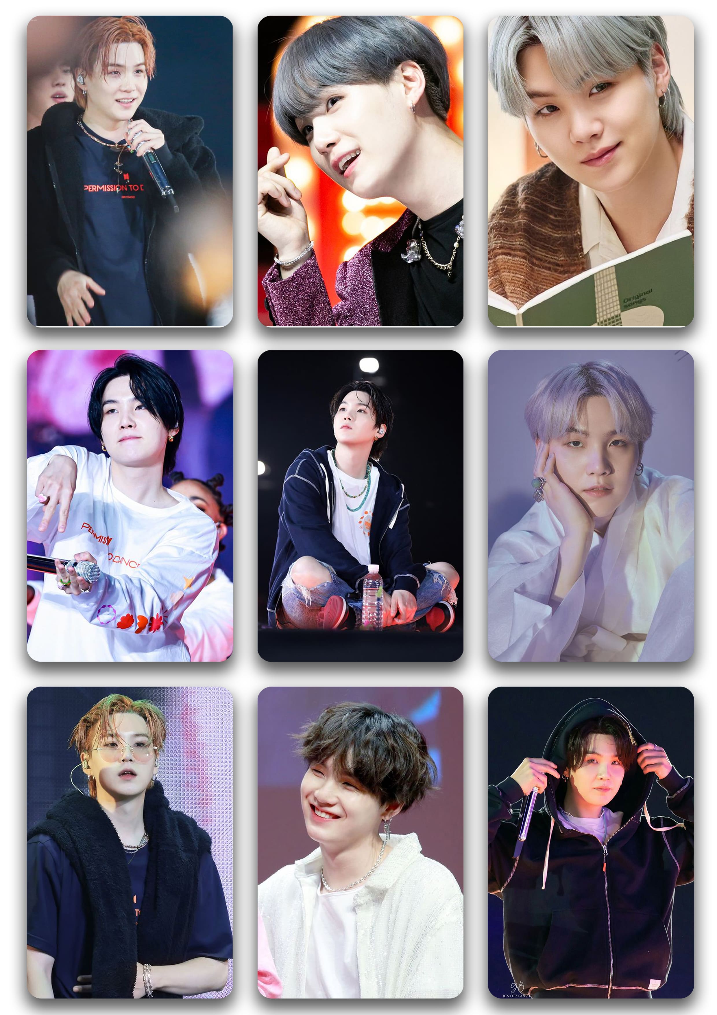 Set 9 card bo góc suga bts stage ép bóng 2 mặt