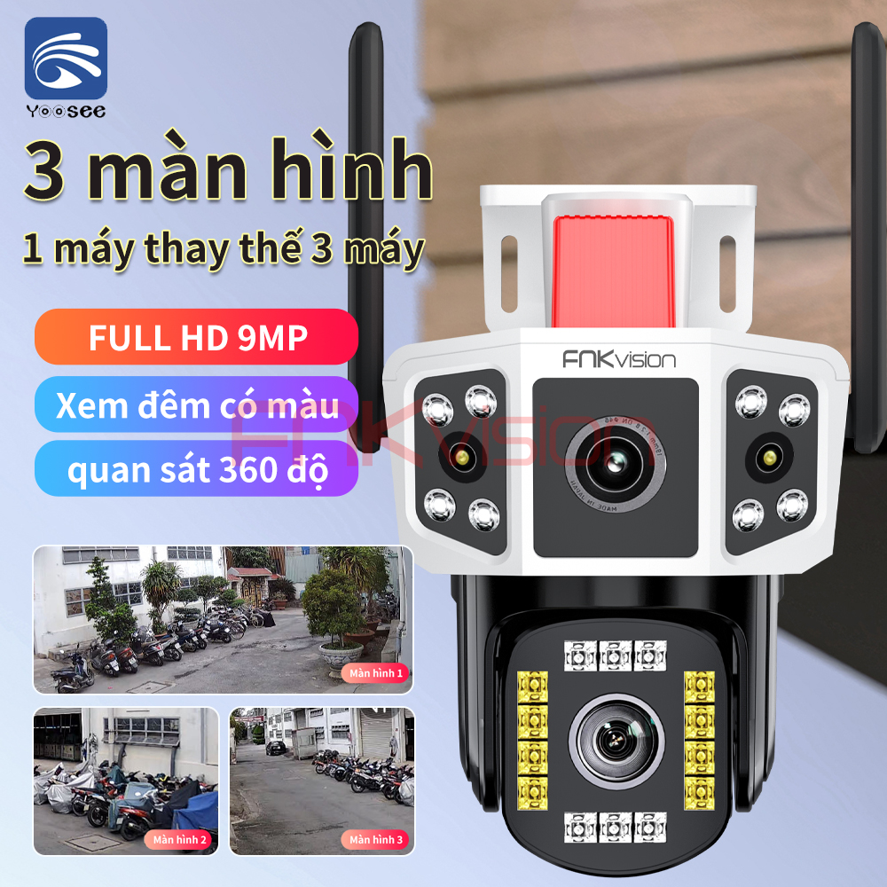 Yoosee camera 3 màn hình, 1 camera thay thế cho nhiều camera, Fnkvision 9MP xoay 360 độ, xem đêm có màu, bảo hành 12 tháng