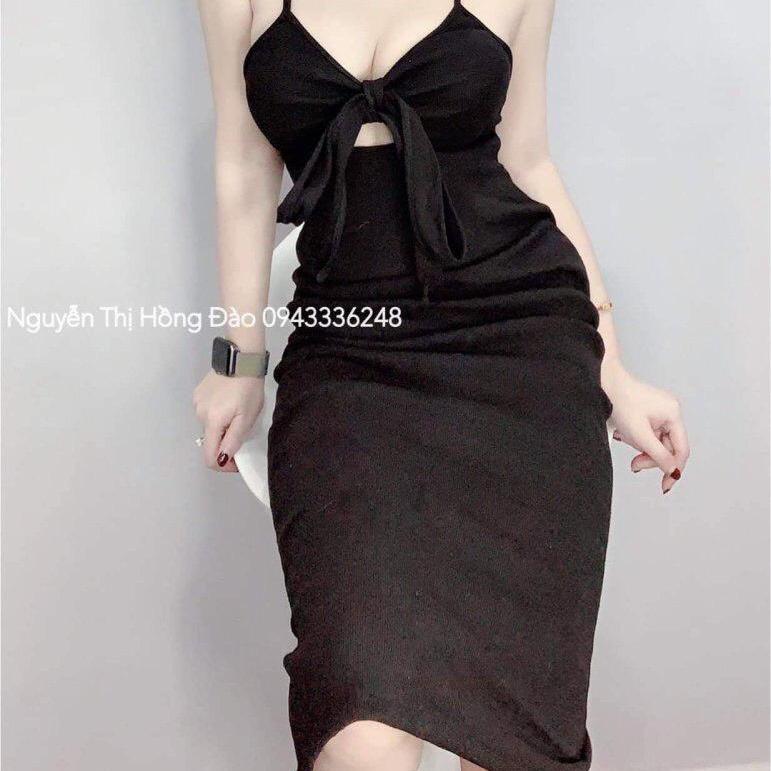 Đầm thun 2 dây body thắt nơ ngực siêu đep m004