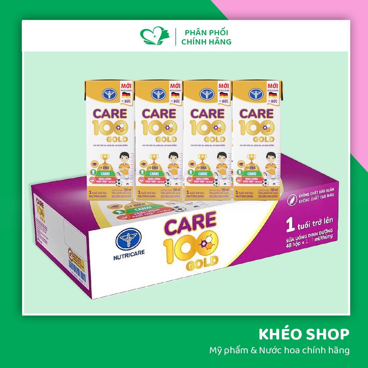 [Thùng 48 Hộp x 180ml] Sữa Pha Sẵn CARE 100 GOLD Nutricare Suy Dinh Dưỡng Cho Bé Từ 1-10 Tuổi