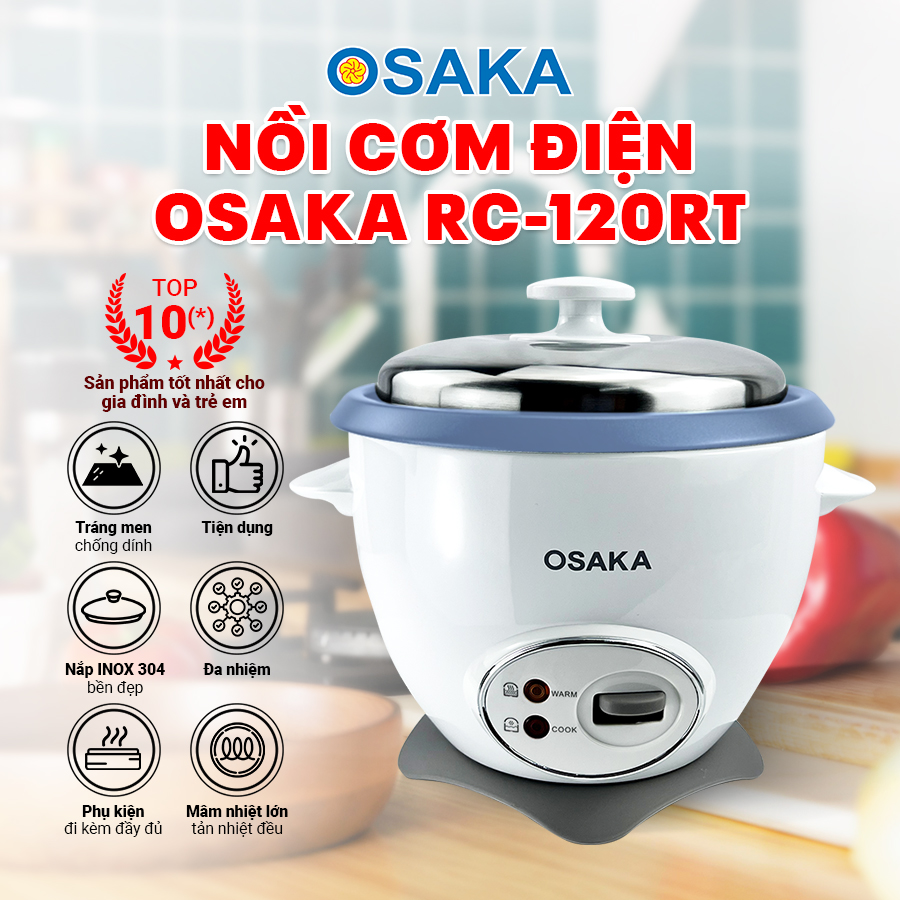 Nồi cơm điện OSAKA RC-120R 1.2L Nắp rời - Hàng Chính Hãng