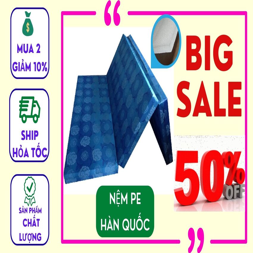 Nệm pe gấp 3 korea 1m2 x 2m x 3cm cao cấp giá rẻ - giá tại công ty