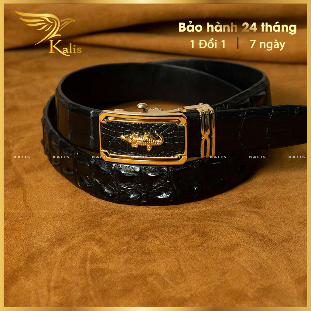 Thắt lưng nam cao cấp chính hãng da vân lưng cá sấu thật kalis việt nam dây nịt thắt thắc lưng da nam đẹp cao cấp da cá sấu thật khóa tự động