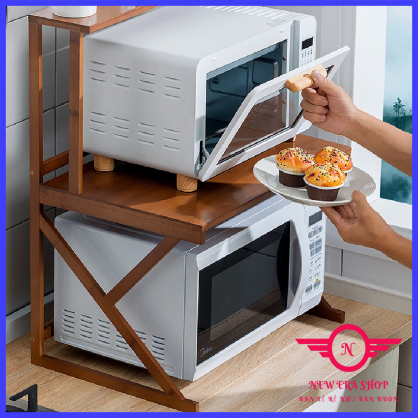 Kệ lò vi sóng bằng tre 2 tầng 67x37x52 cm, kệ lò vi sóng đa năng