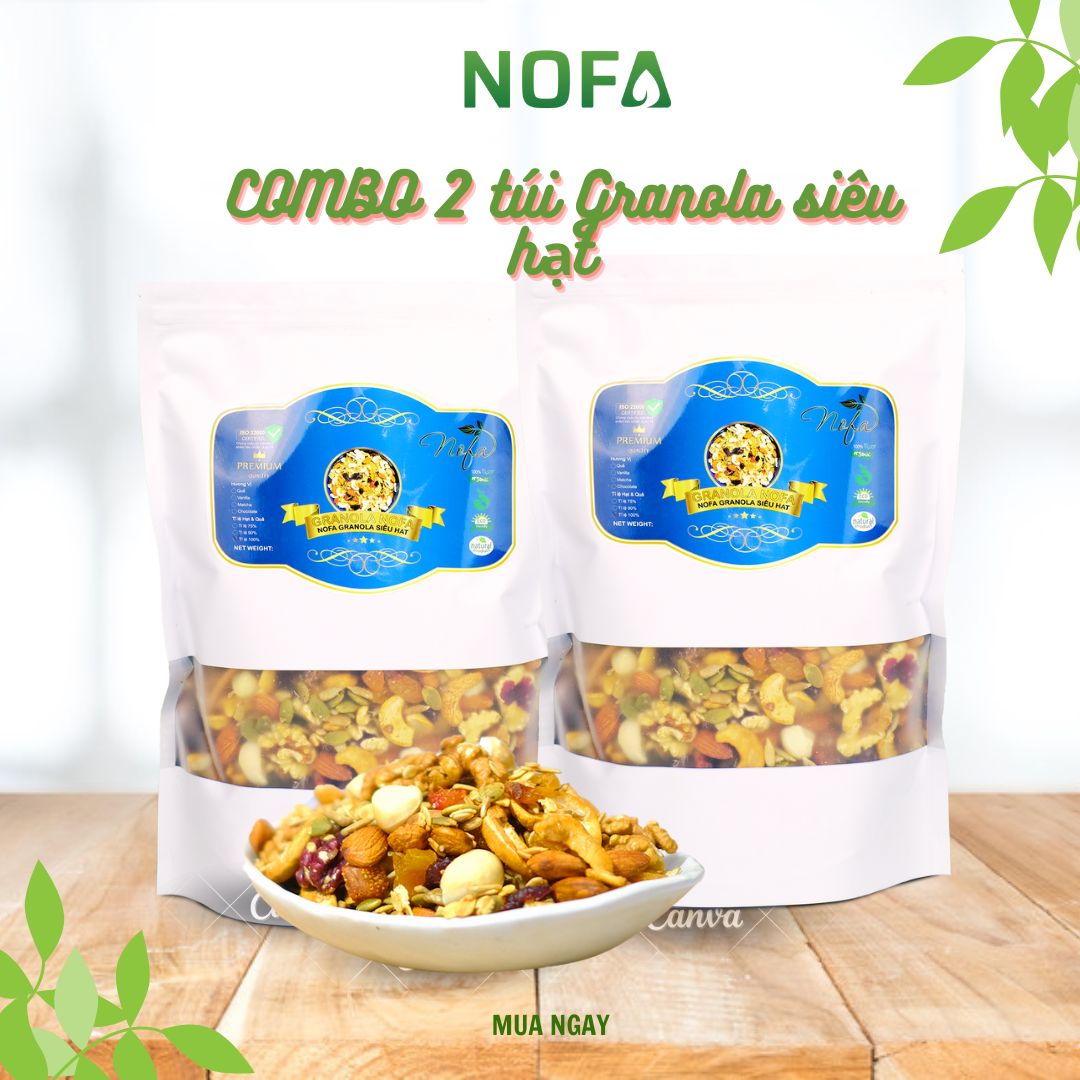 Granola ngũ cốc siêu hạt ít yến mạch Nofa siêu tiết kiệm, ngũ cốc hạt ăn sáng tiện lợi, hỗ trợ ăn kiêng giảm cân, ăn healthy giữ dáng.