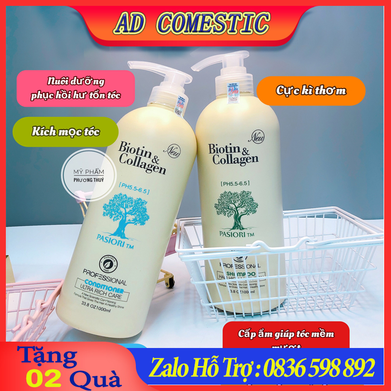 Cặp 2 dầu gội xả phục hồi và kích thích mọc tóc Biotin & Collagen