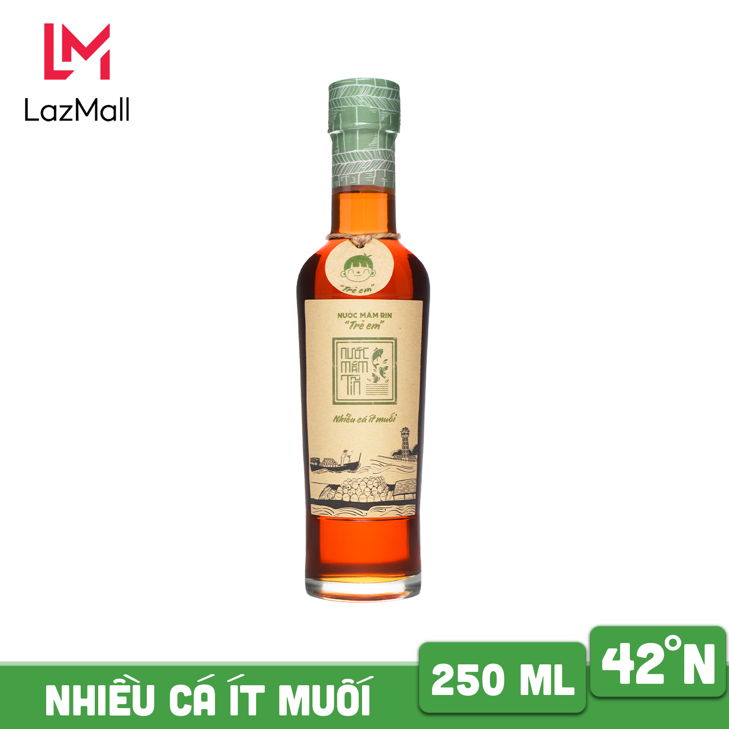 Nước mắm Tĩn Trẻ Em nhãn xanh độ đạm 42N chai thủy tinh 250ml nguyên chất truyền thống sạch không chất bảo quản
