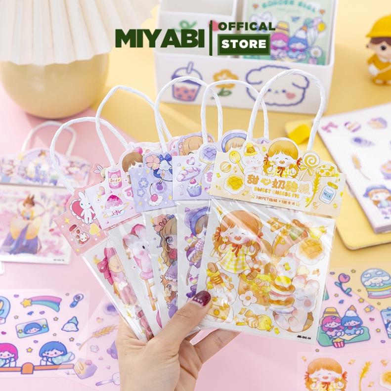 Sticker cute dán mũ bảo hiểm , vở , bút đồ dùng học tập - set sticker hoạt hình - miyabi store