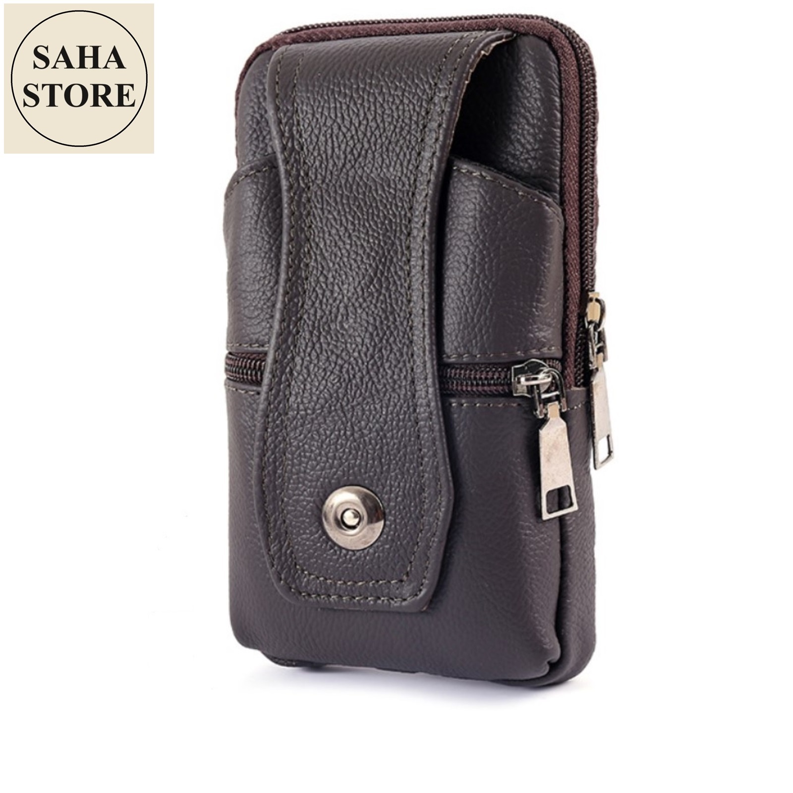 Túi đựng điện thoại đeo thắt lưng hông SAHA556 bao da iphone smartphome 2 ngăn unisex nam nữ đa năng dáng đứng