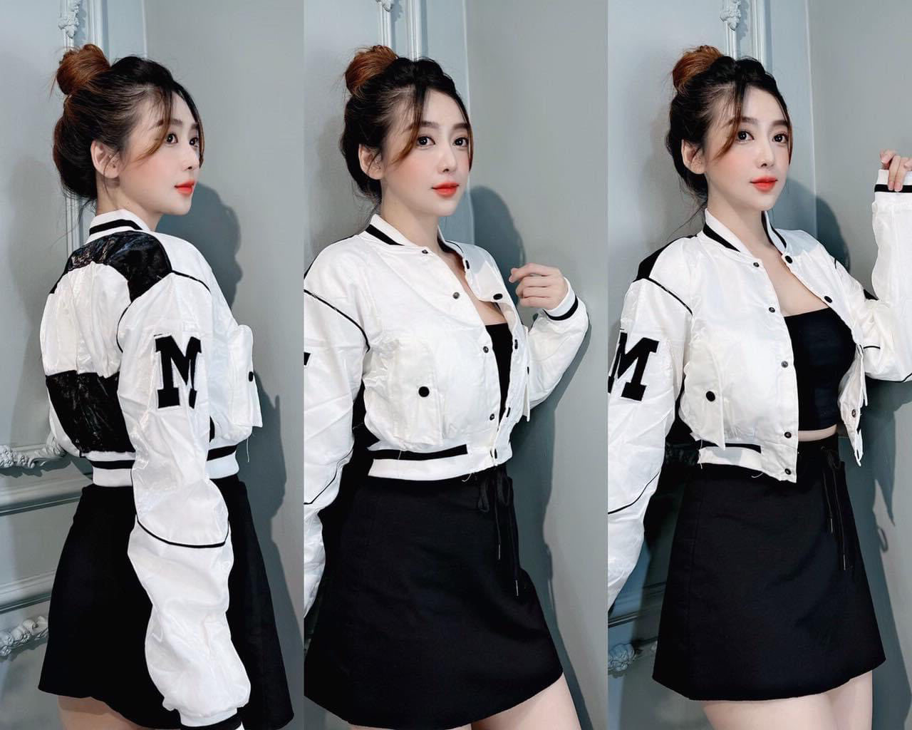 Áo Khoác thời trang Nữ FREE SHIP Hàng Cao Cấp Thêu Chuẩn Form dáng siêu cá tính Hàng Thêu Chất Lượng Áo khoác Bomber Form Lửng Croptop phối Nút hàng VNXK