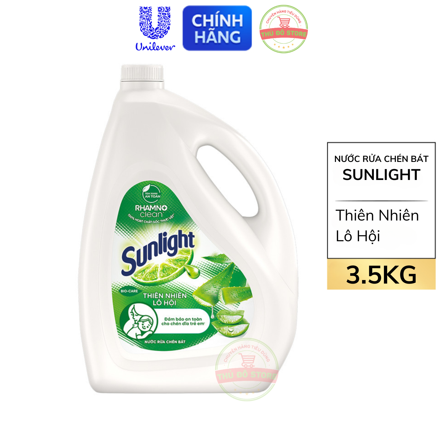 Nước Rửa Chén Bát Sunlight Thiên Nhiên Lô Hội (Trắng) An Toàn Cho Bé - Can 3.5KG