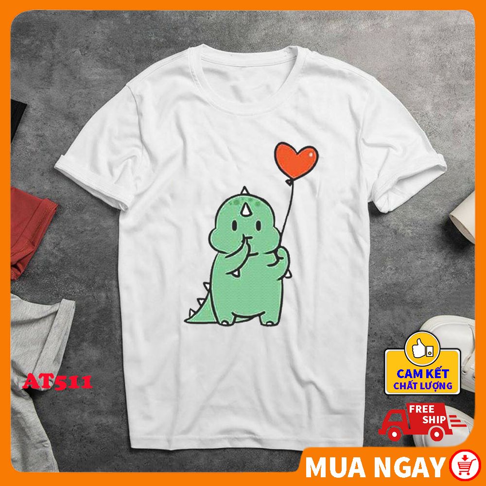 Áo phông tay lỡ vải dày mịn mát ABATI hình Khủng long xanh cute, áo form rộng dáng Unisex hình in sắc nét không phai, phong cách độc lạ cá tính AT511A