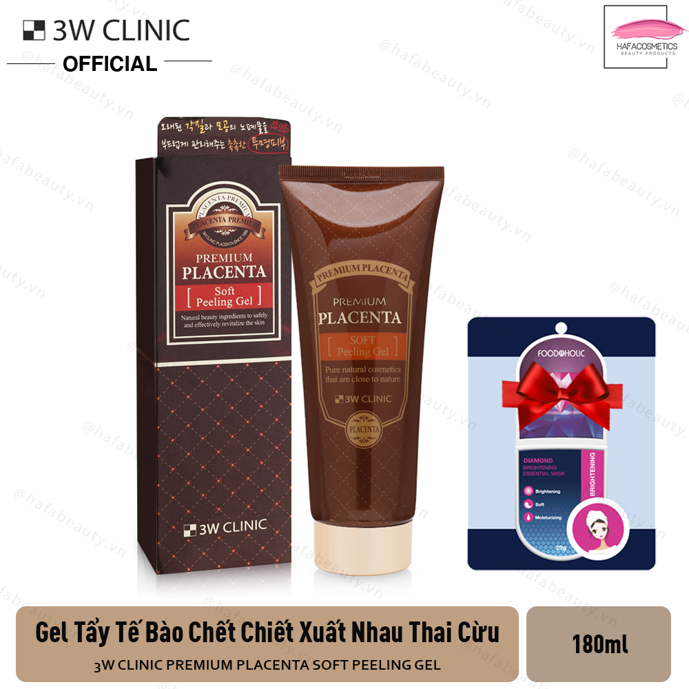 Gel Tẩy Tế Bào Chết Chiết Xuất Nhau Thai Cừu 3W Clinic Premium Placenta Soft Peeling Gel 180ml + Tặng Mặt Nạ Foodaholic (Loại Ngẫu Nhiên)