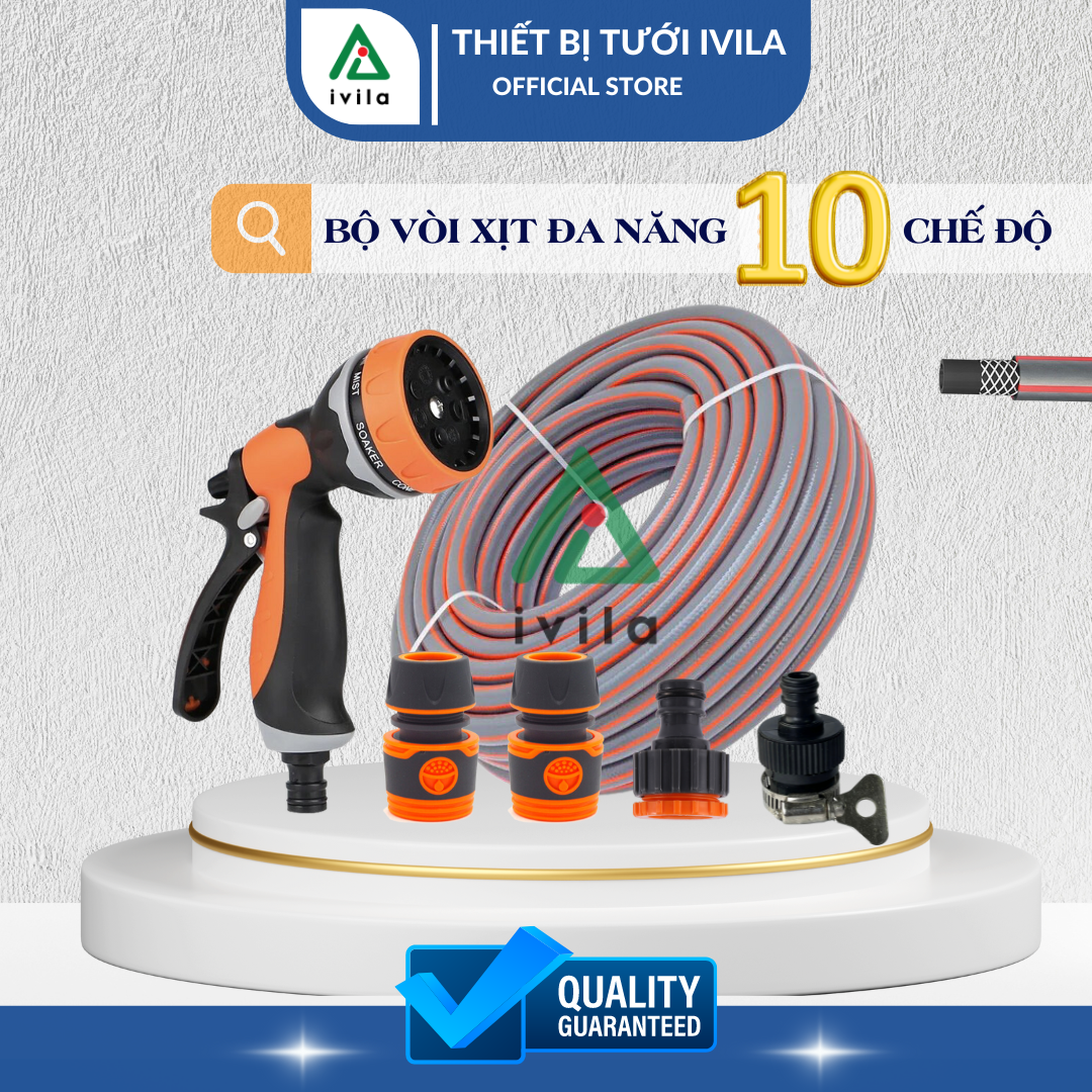 Bộ vòi phun tưới cây đa năng VPY205 10 chế độ kèm phụ kiện và ống dẫn nước chống gập 3 lớp, vòi tưới cây, vòi xịt nước tưới cây đa năng làm từ nhựa cao cấp tiện dụng rửa xe, tưới cây, rửa sân