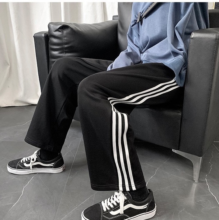 🌸 SIÊU HOT 🌸Quần 3 Sọc Ống Rộng Thể Thao Unisex 🌸 Culottes Kẻ Trắng Dáng Suông Cạp Chun Basic Ulzzang E2