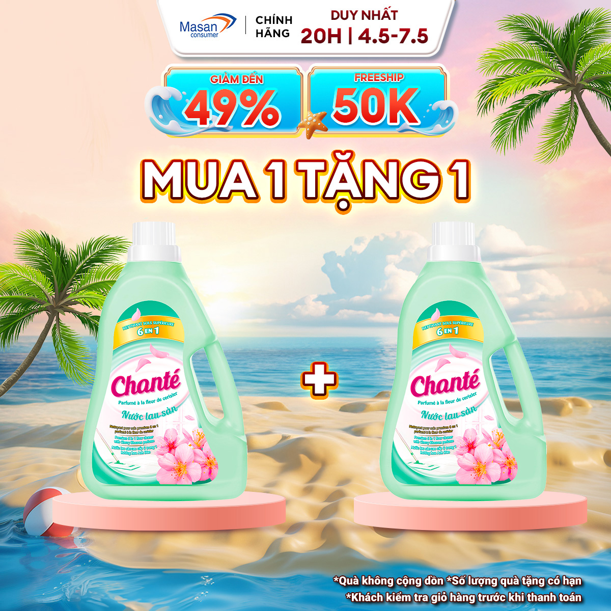 Combo 2 Nước lau sàn Chanté hương hoa Anh Đào chai 3.2kg