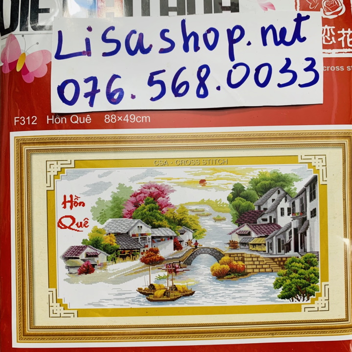 Tranh thêu phong cảnh hồn quê 88x49cm chưa thêu f312