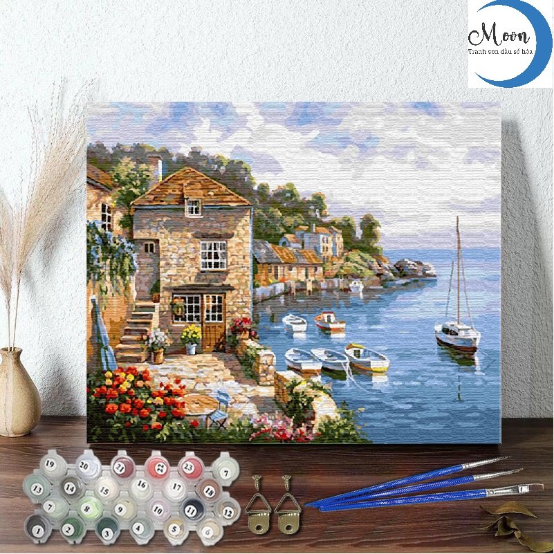 KHUNG 1.6 CM- Tranh sơn dầu số hóa rẻ,đẹp,TẶNG KHĂN,tranh tô màu theo số- ĐÃ CĂNG KHUNG 40x50,CÓ SƠN BÓNG-MÀU-CỌ-MÓCTREO