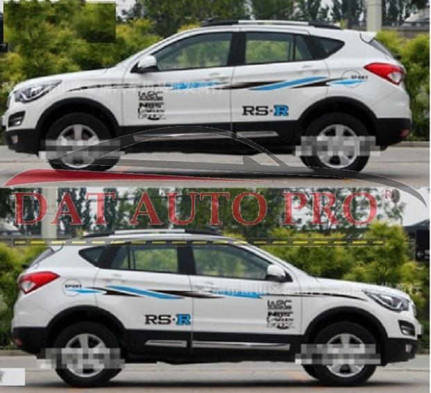 Tem dán thân xe oto wrc rsr sport màu trắng-đỏ.