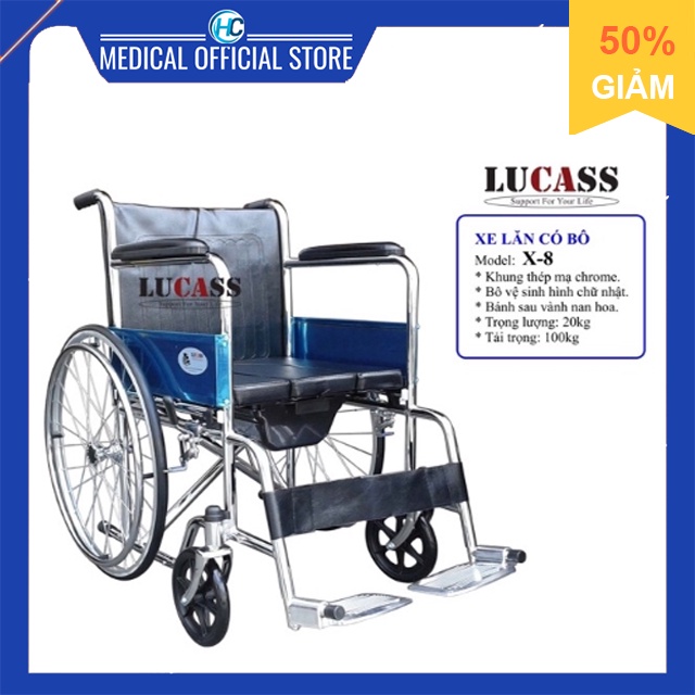 Xe lăn tay bô vuông, đệm simili lucass x-8