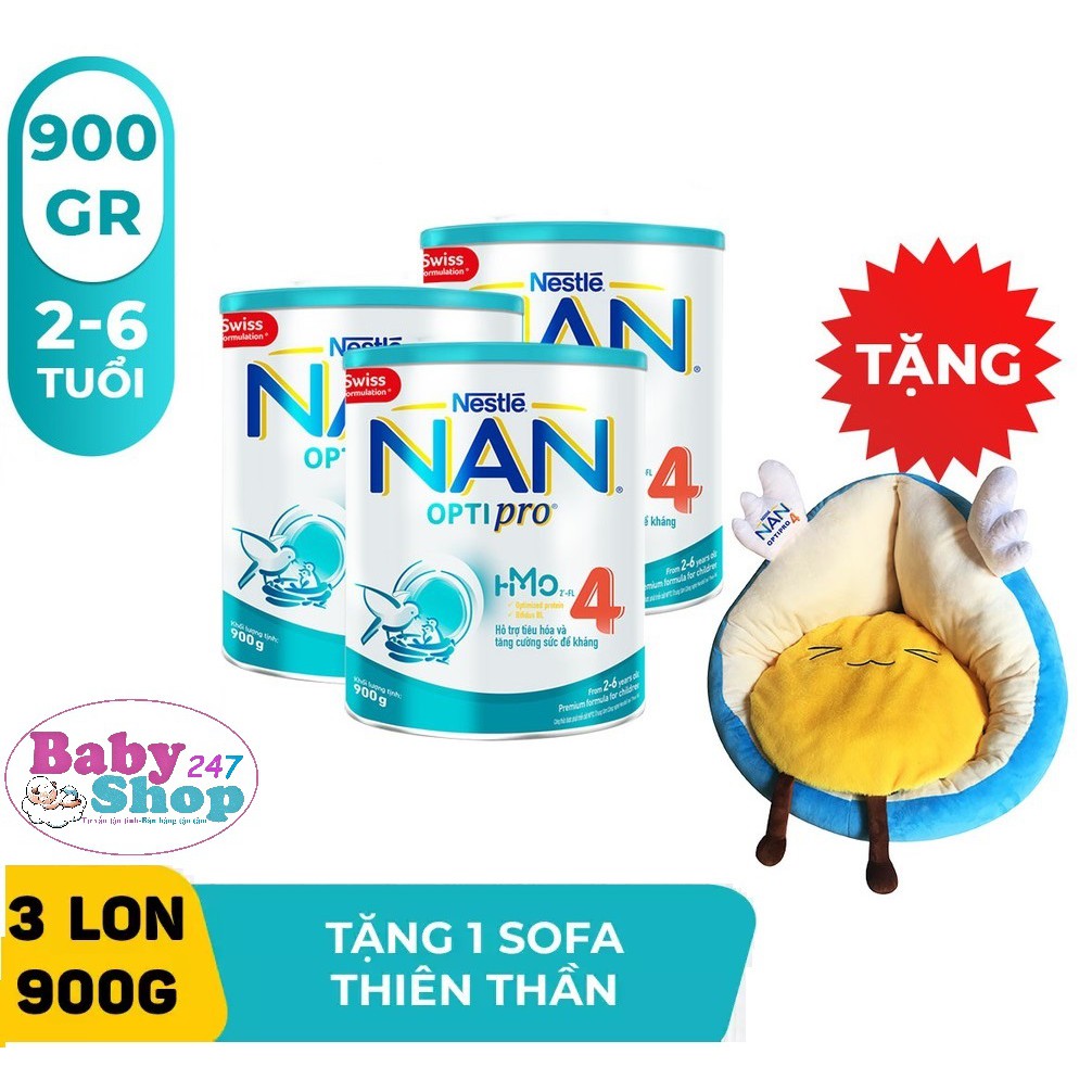 Bộ 3 lon sữa bột nestle nan optipro 4 900g + tặng 1 sofa thiên thần