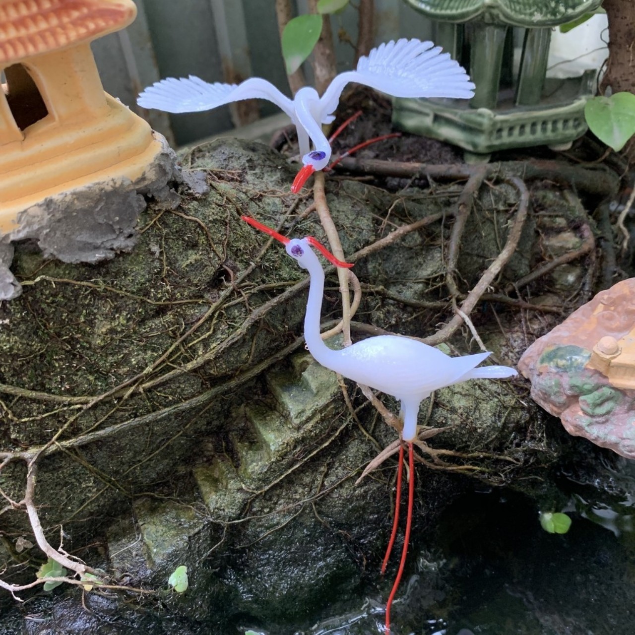 [HCM]Cặp Cò nhựa trắng ( Size to) Trang Trí Hồ Cá Bể Cá-Hòn Non Bộ..