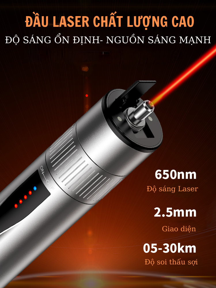 Bút soi sợi quang xuyên thấu 15km đến 30km + ánh sáng laser đỏ cực mạnh + tặng kèm dây sạc