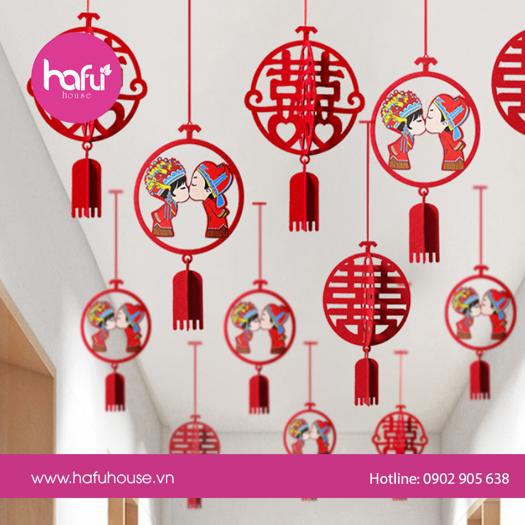 DÂY TREO ĐÁM CƯỚI HÌNH CÔ DÂU CHÚ RỂ CHỮ HỶ M2 HAFU HOUSE