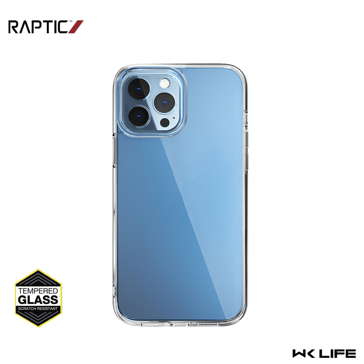 Ốp trong suốt raptic defense glass plus viền dẻo chống sốc mặt lưng kính cho 13 pro