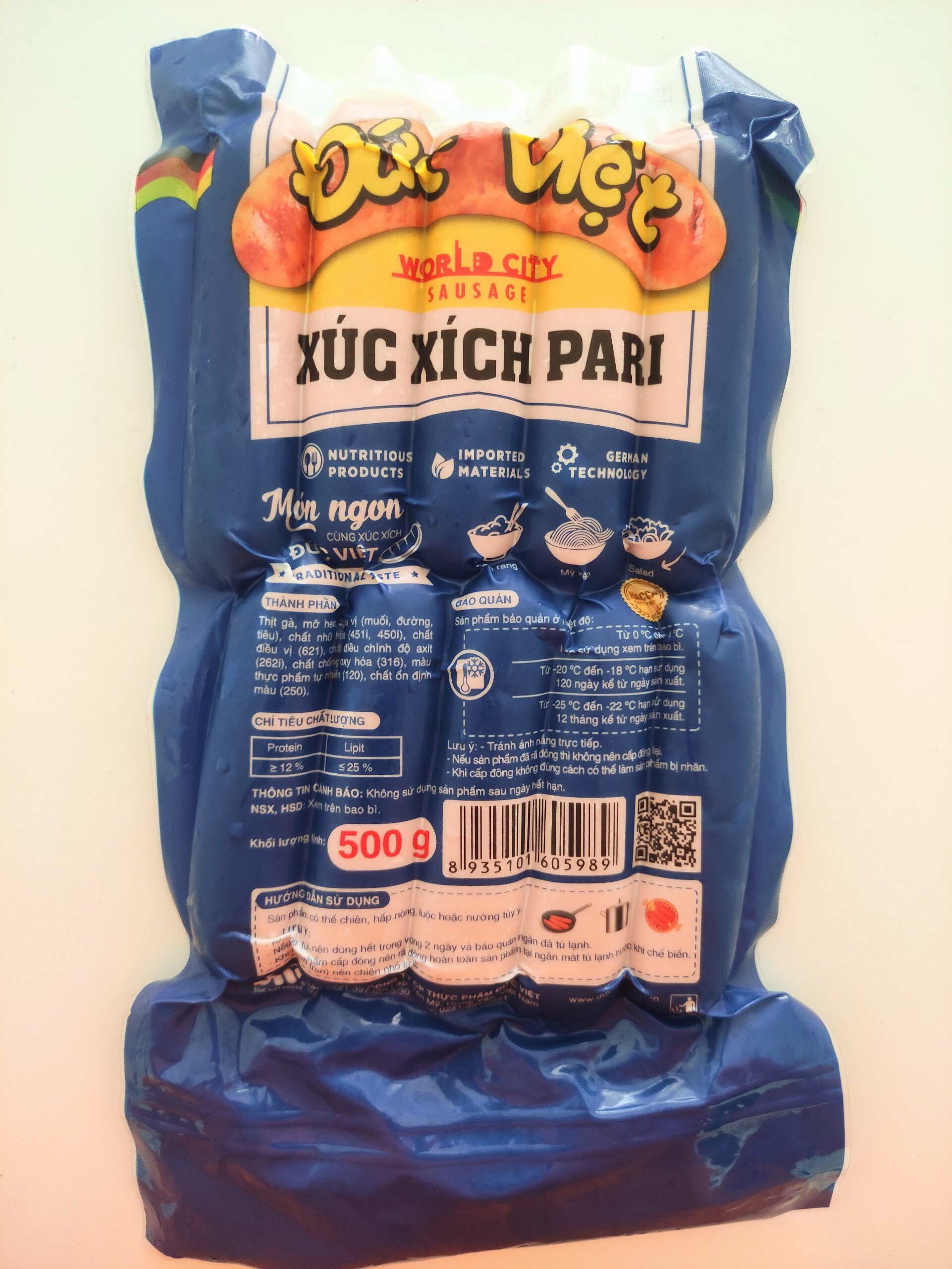 Xúc xích pari - đức việt. gói 10 cây / 500g, date mới nhất